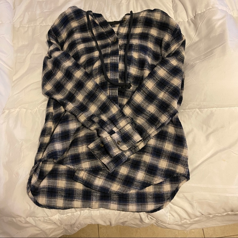 Flannel button down with hoodie
